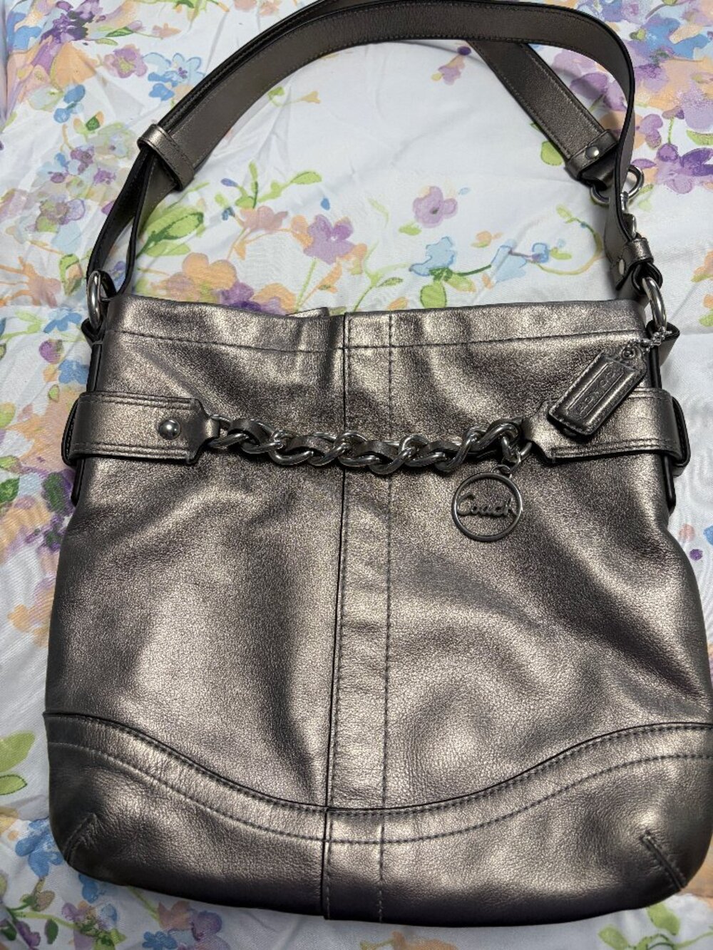 Coach Pewter Leather Crossbody - Pre-Owned Excellent Condition